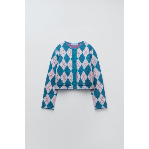 NWT Zara ARGYLE KNIT JACQUARD CARDIGAN - Picture 3 of 5